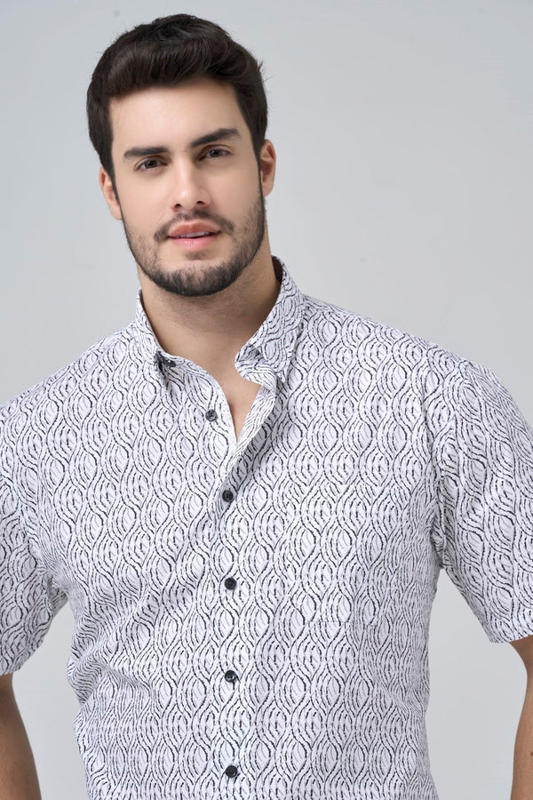 Chemise sans repassage à imprimé vagues grises Leo Chevalier