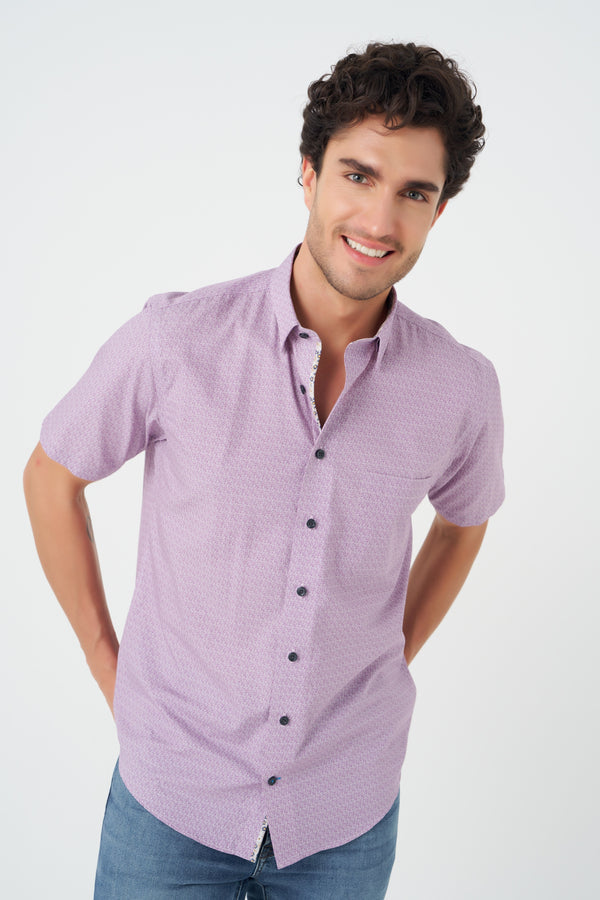 Leo Chevalier Mauve Print Non-Iron Shirt