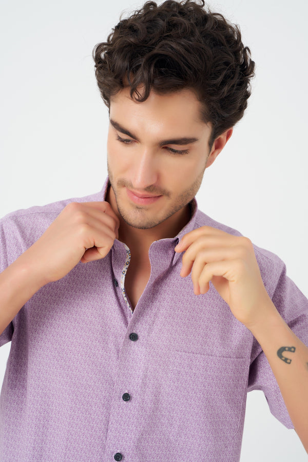 Leo Chevalier Mauve Print Non-Iron Shirt