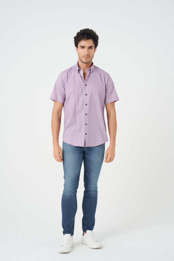 Leo Chevalier Mauve Print Non-Iron Shirt