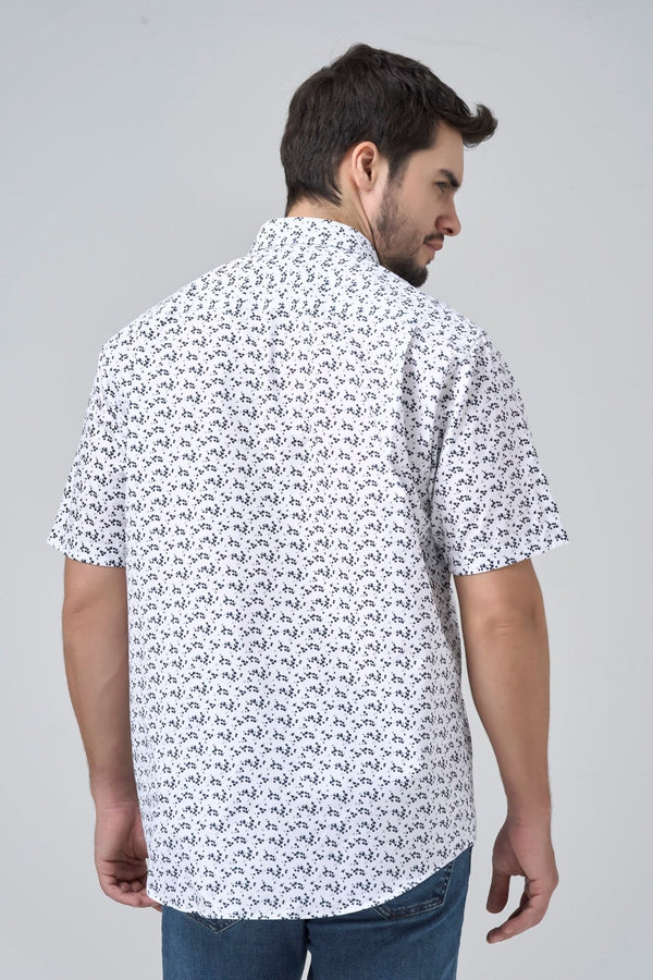 Leo Chevalier White and Black Print Non Iron Shirt