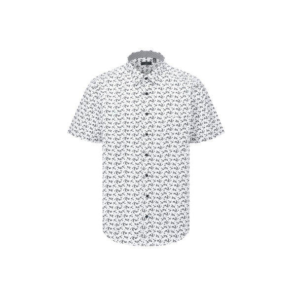 Leo Chevalier White and Black Print Non Iron Shirt