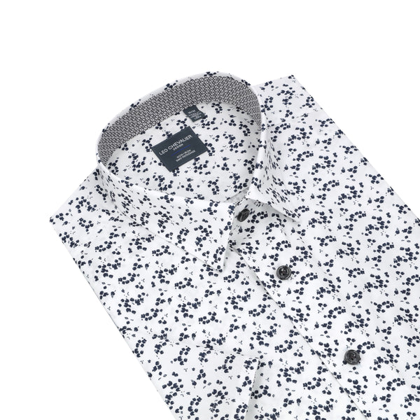 Leo Chevalier White and Black Print Non Iron Shirt
