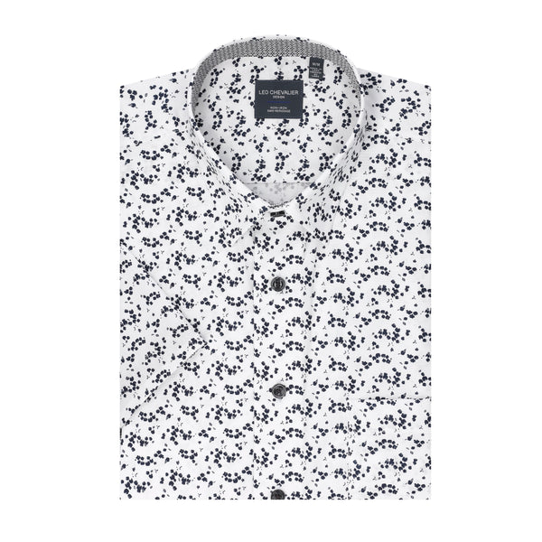 Leo Chevalier White and Black Print Non Iron Shirt