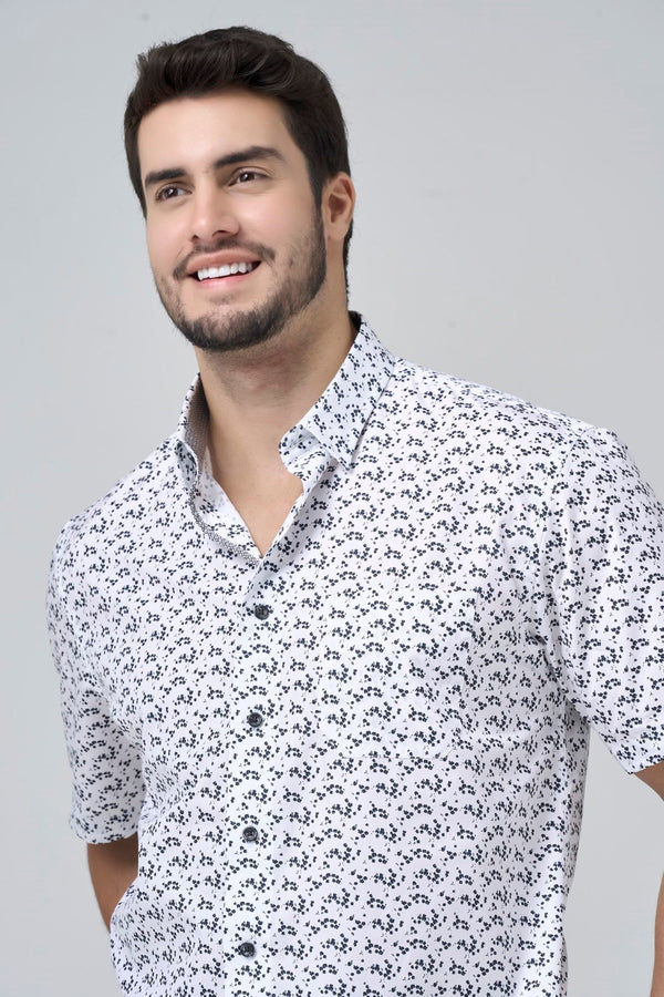 Leo Chevalier White and Black Print Non Iron Shirt