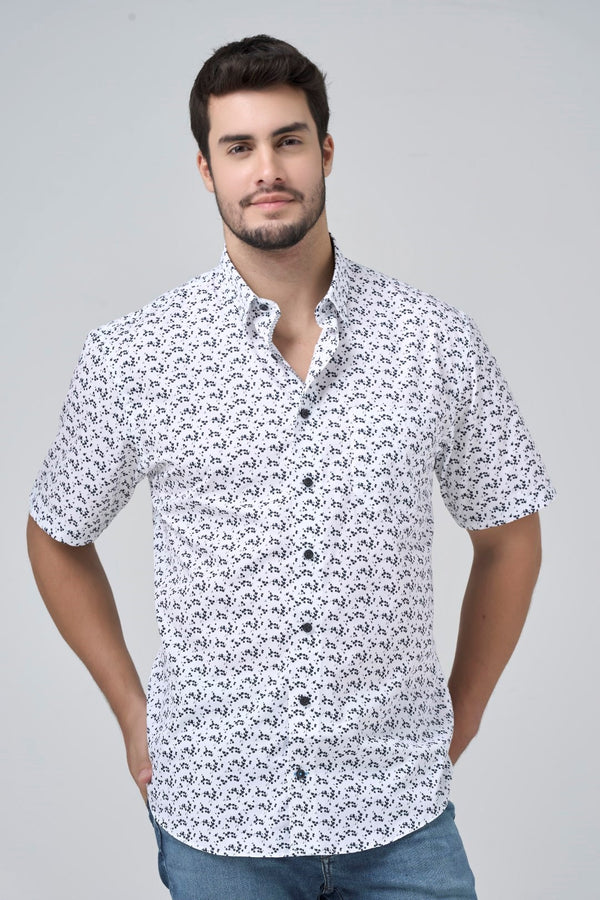 Leo Chevalier White and Black Print Non Iron Shirt