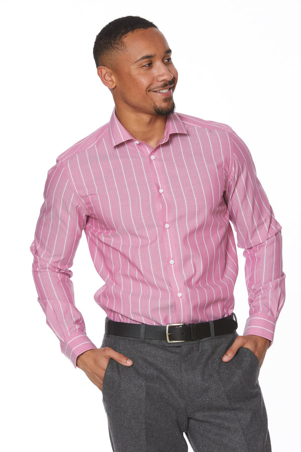 Red with White Stripes Adjusted Fit Non Iron Dress Shirt