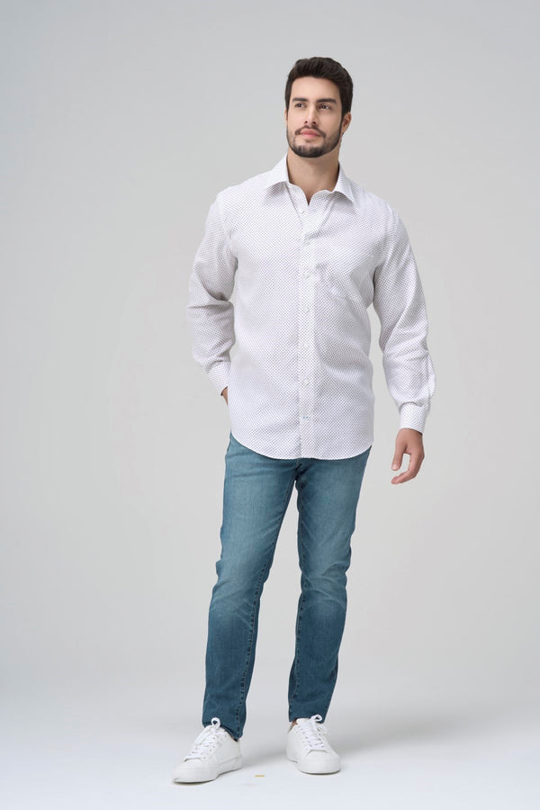Leo Chevalier Black Dot Printed 100% Cotton Non-Iron Dress Shirt