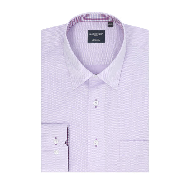 Chemise habillée Leo Chevalier 100 % coton jacquard mauve sans repassage