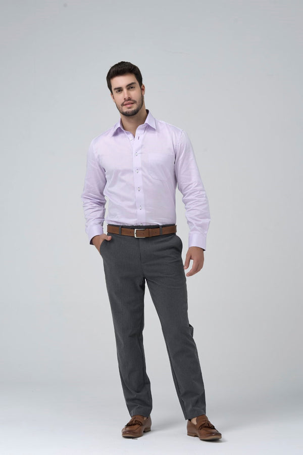Chemise habillée Leo Chevalier 100 % coton jacquard mauve sans repassage