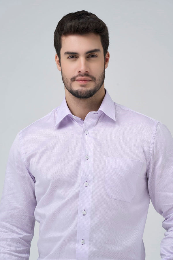 Chemise habillée Leo Chevalier 100 % coton jacquard mauve sans repassage