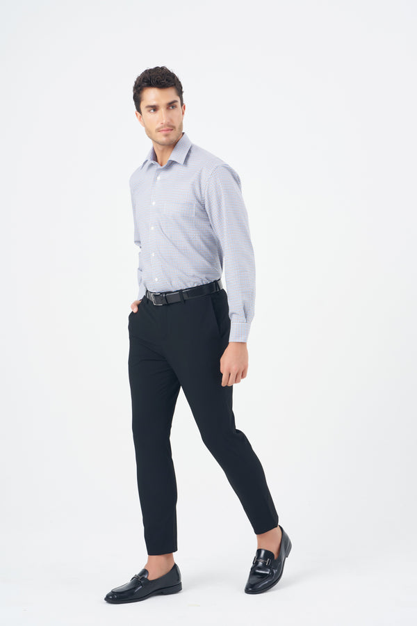 Leo Chevalier Non Iron Blue and Brown Check Dress Shirt with Stretch