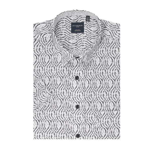 Chemise sport HBD grise à manches courtes et imprimé vagues, sans repassage