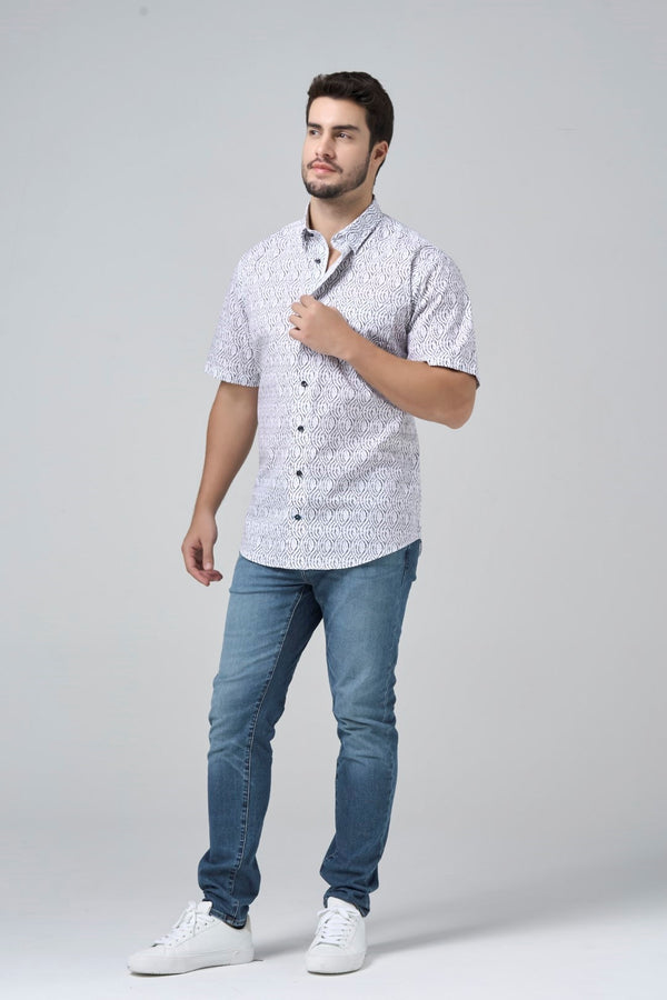 Chemise sport HBD grise à manches courtes et imprimé vagues, sans repassage