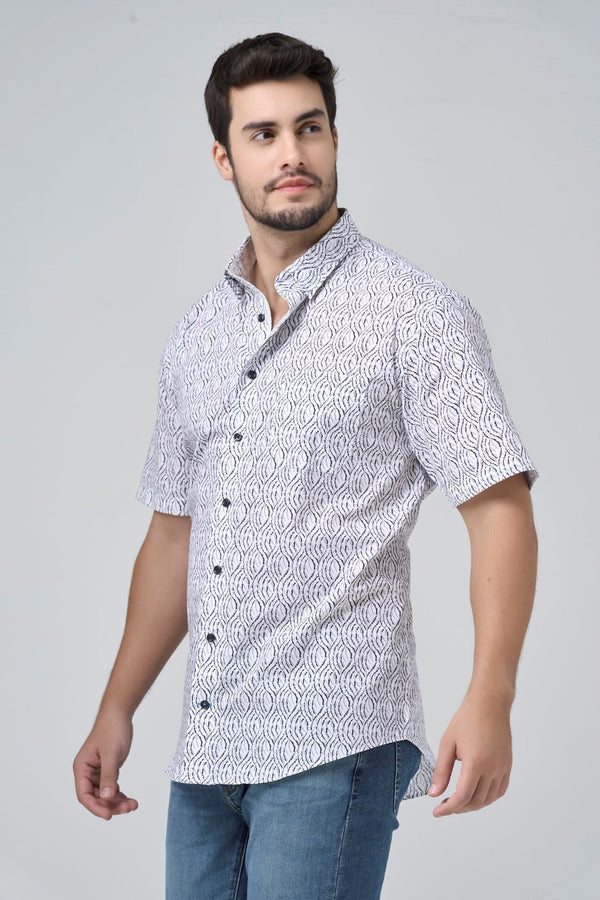 Chemise sport HBD grise à manches courtes et imprimé vagues, sans repassage