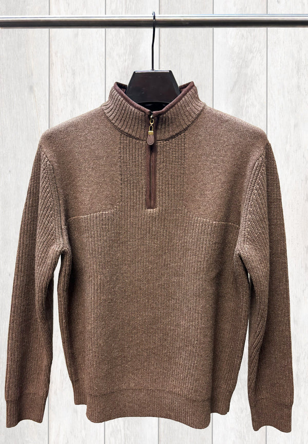 Pull Viyella à col zippé 1/4 style bûcheron avec finitions en cuir