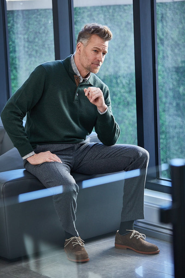 Viyella Baruffa Wool Basic Polo sweater with Sued Trim