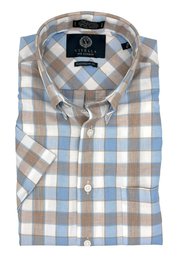 Chemise bleue et brune fabriquée au Canada