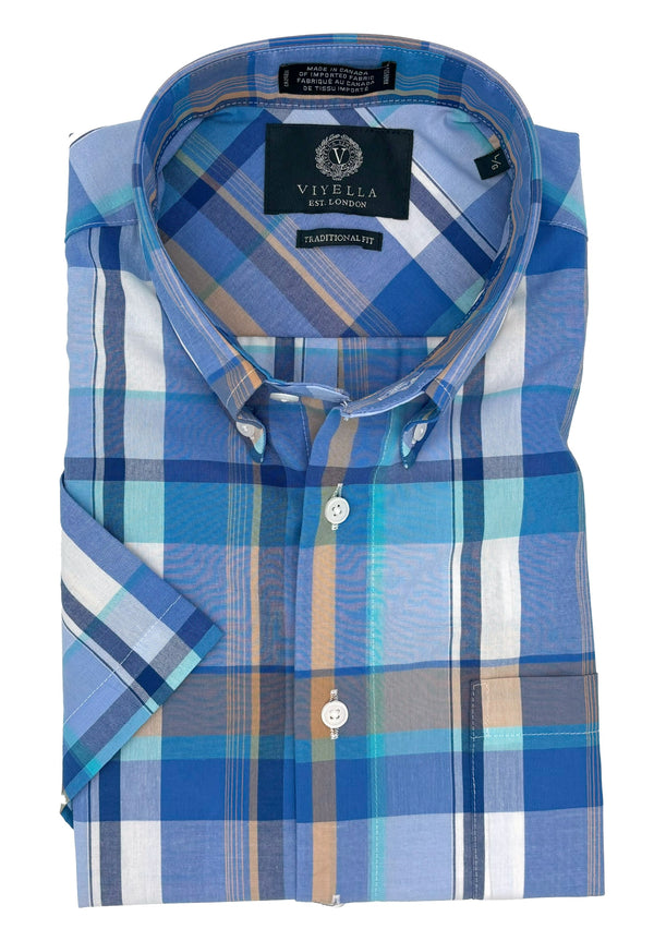 Chemise Viyella bleue à carreaux multiples fabriquée au Canada