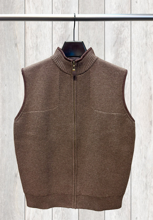 Pull sans manches Viyella Woodsman à fermeture éclair intégrale et bordure en daim