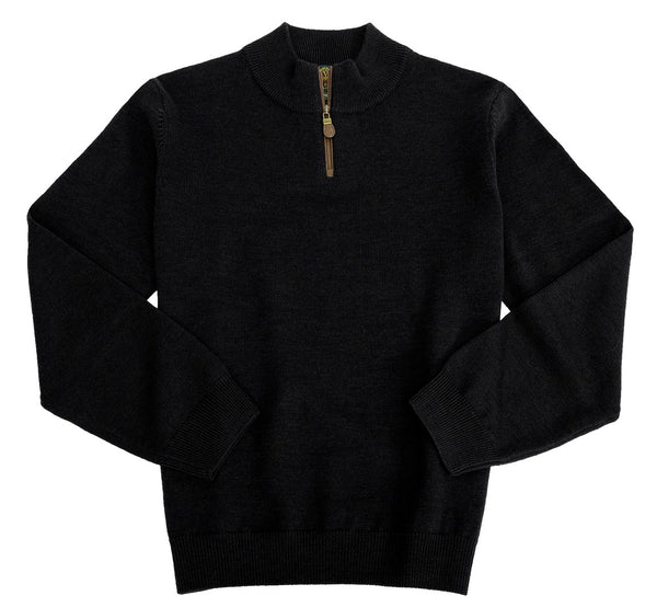 Viyella 1/4 Zip Baruffa Merino Wool Sweater with Leather Trim