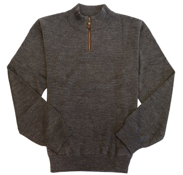 Viyella 1/4 Zip Baruffa Merino Wool Sweater with Leather Trim
