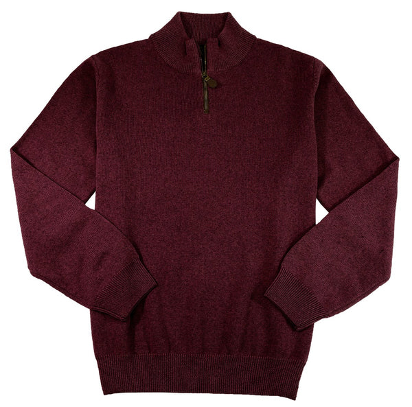 Viyella 1/4 Zip Baruffa Merino Wool Sweater with Leather Trim