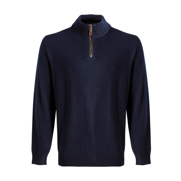 Viyella 1/4 Zip Baruffa Merino Wool Sweater with Leather Trim