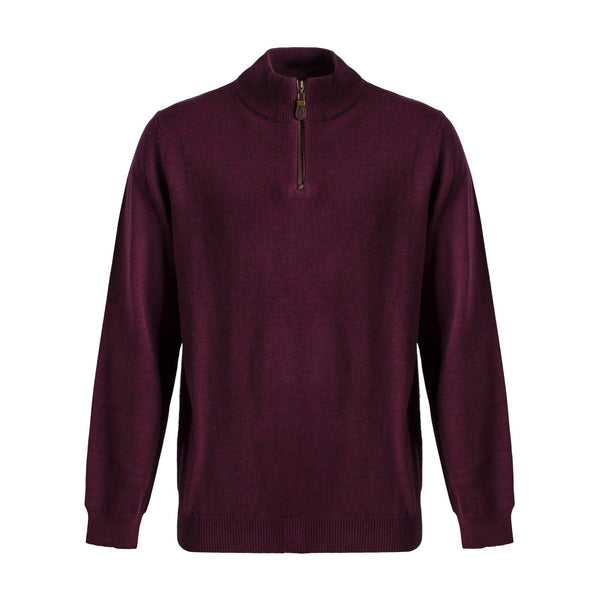 Viyella 1/4 Zip Baruffa Merino Wool Sweater with Leather Trim