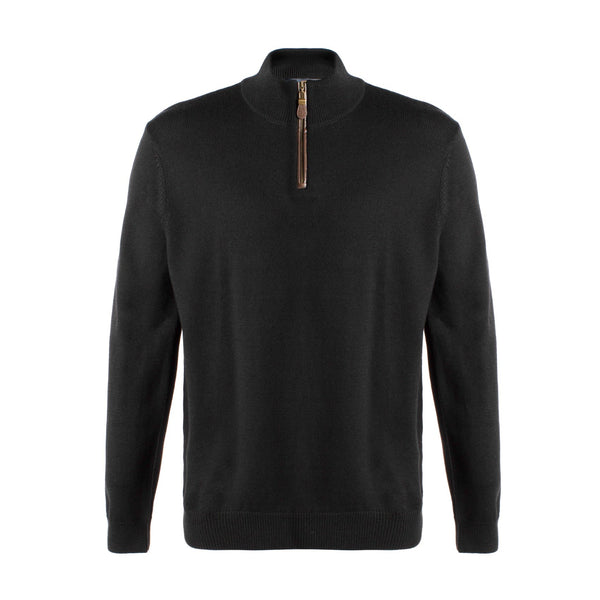 Viyella 1/4 Zip Baruffa Merino Wool Sweater with Leather Trim