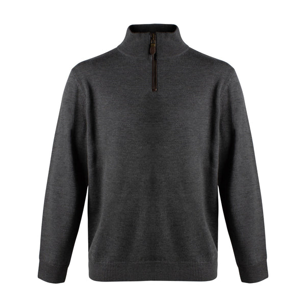 Viyella 1/4 Zip Baruffa Merino Wool Sweater with Leather Trim