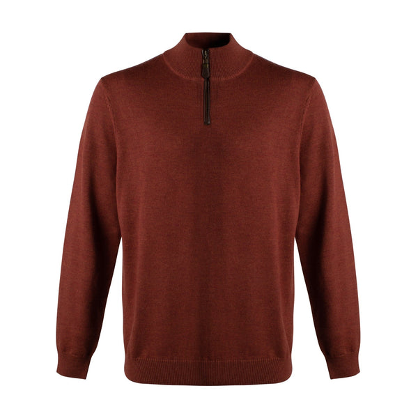 Viyella 1/4 Zip Baruffa Merino Wool Sweater with Leather Trim