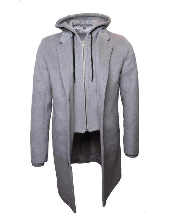 Manteau Viyella en laine mélangée à 3 boutons avec coupe-vent à capuche amovible