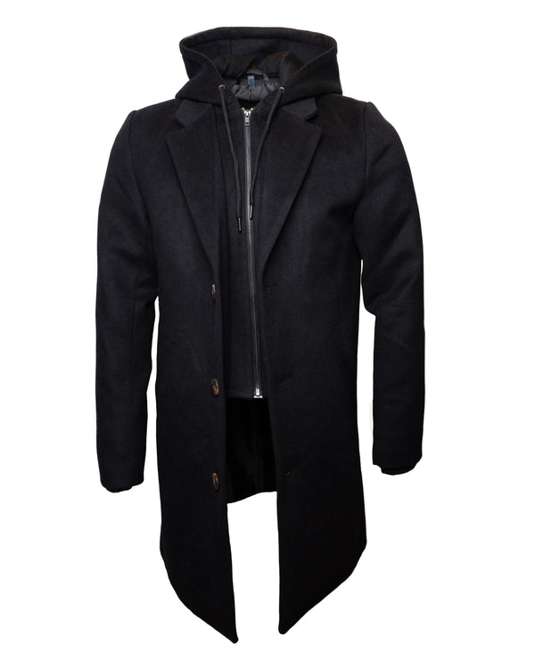 Manteau Viyella en laine mélangée à 3 boutons avec coupe-vent à capuche amovible