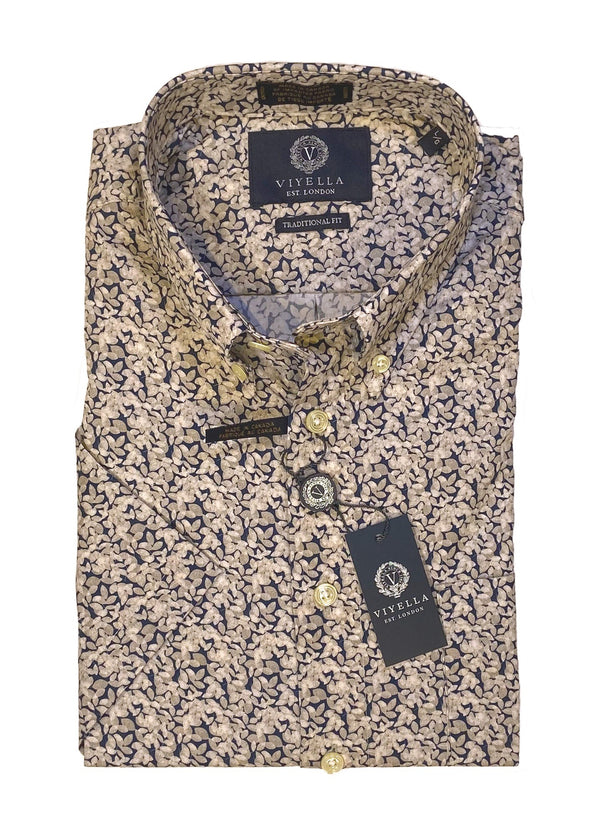 Viyella Made in Canada Chemise à manches courtes à imprimé feuille fauve