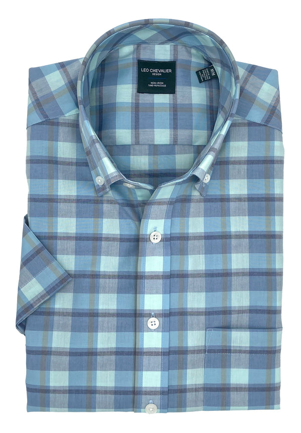 Aqua Check 100% Cotton Non-Iron Shirt