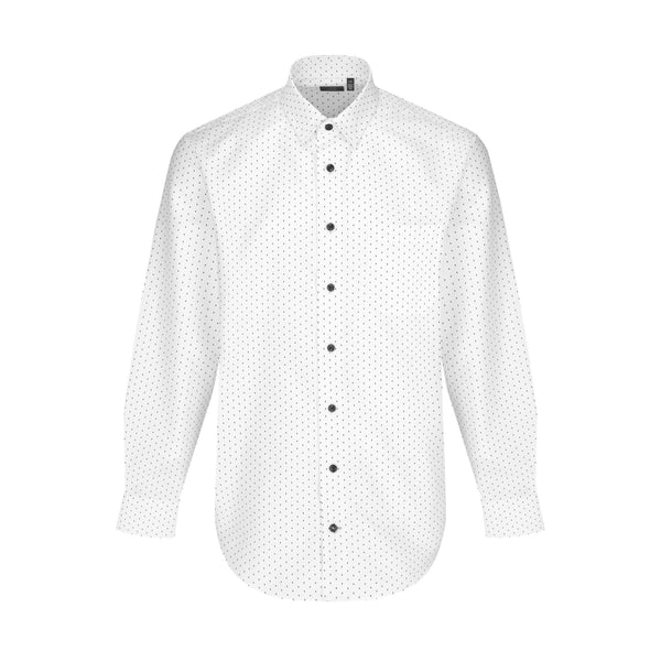 Leo Chevalier Chemise de sport blanche unie avec imprimé diamant noir, sans repassage, col boutonné caché