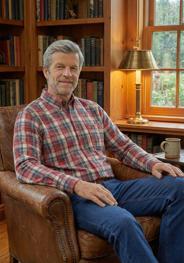 Viyella Red, Cream, and Blue Plaid Made in Canada Shirt