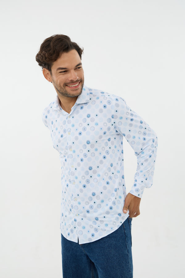 Leo Chevalier Iconic Stretch White with Multi Circle Print Shirt