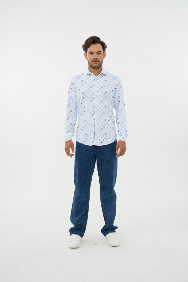 Leo Chevalier Iconic Stretch White with Multi Circle Print Shirt
