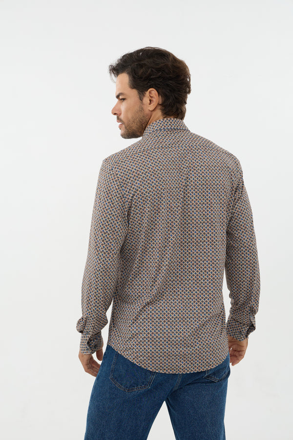 Leo Chevalier Iconic Stretch Brown Diamond Print Shirt