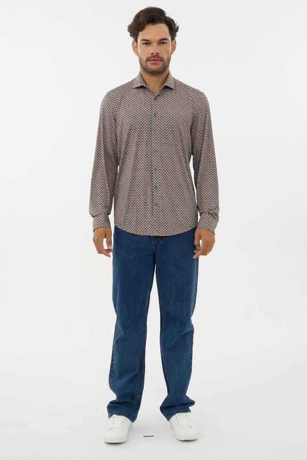 Leo Chevalier Iconic Stretch Brown Diamond Print Shirt