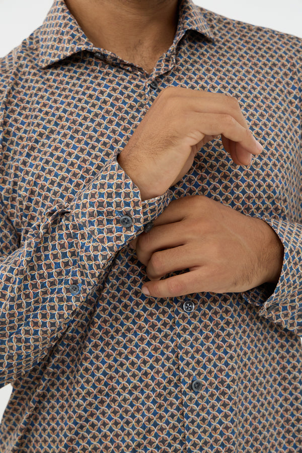 Leo Chevalier Iconic Stretch Brown Diamond Print Shirt