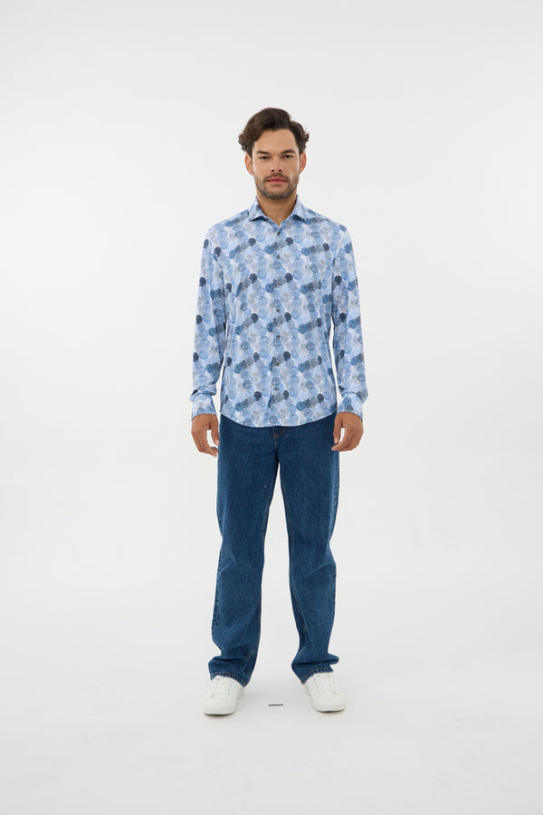 Leo Chevalier Iconic Stretch Blue Mix Print Shirt