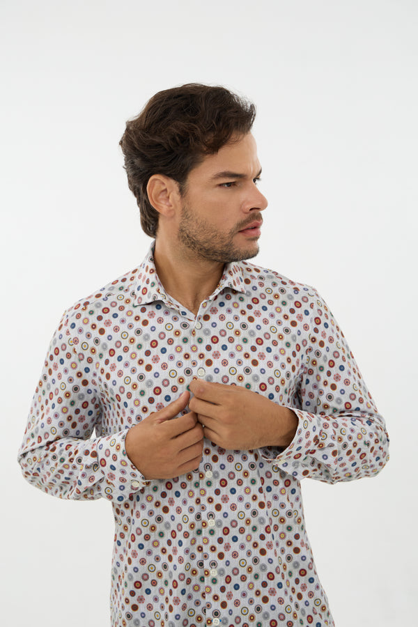 Leo Chevalier Iconic Stretch Multi Circle Print Shirt