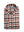 A folded long-sleeve plaid button-down shirt by Leo Chevalier, featuring a red, white, and navy check pattern, laid flat on a textured green carpet.