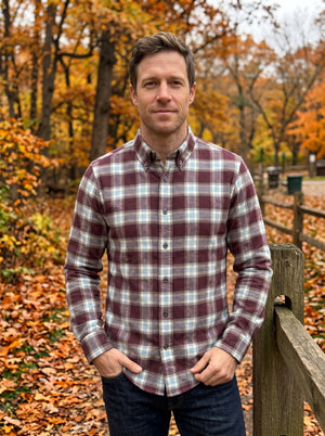 Chemise en flanelle bleu et bordeaux Leo Chevalier