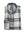 A folded men's button-down shirt by Leo Chevalier, featuring a blue, white, and beige plaid pattern, laid flat on a textured carpet background.