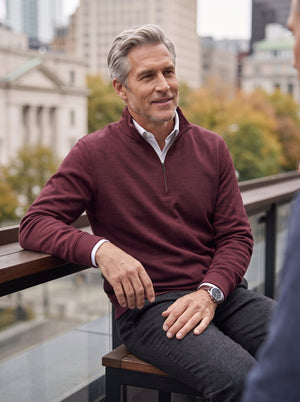 Leo Chevalier 1/4 Zip Textured Sweater with Stretch
