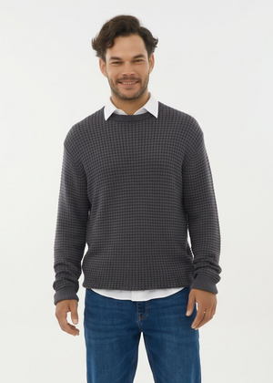 Leo - Pull homme col rond en coton et acrylique à texture bicolore